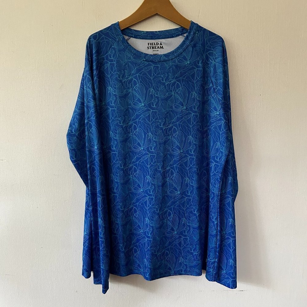 Field & Stream Long Sleeve Rash Guard Shirt Womens XL Blue Floral Fishing